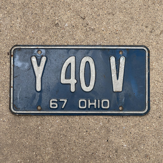 Photo of a 1967 Ohio License Plate Auto Tag 2 Vintage Garage Y 40 V with original patina