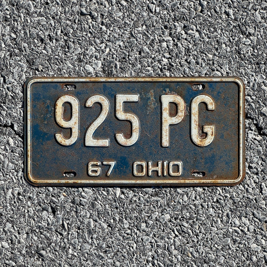 Photo of a 1967 Ohio License Plate Auto Tag Garage Decor Vintage 925 PG