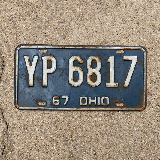 Photo of a 1967 Ohio License Plate Auto Tag Garage Decor Vintage YP 6817 with original patina