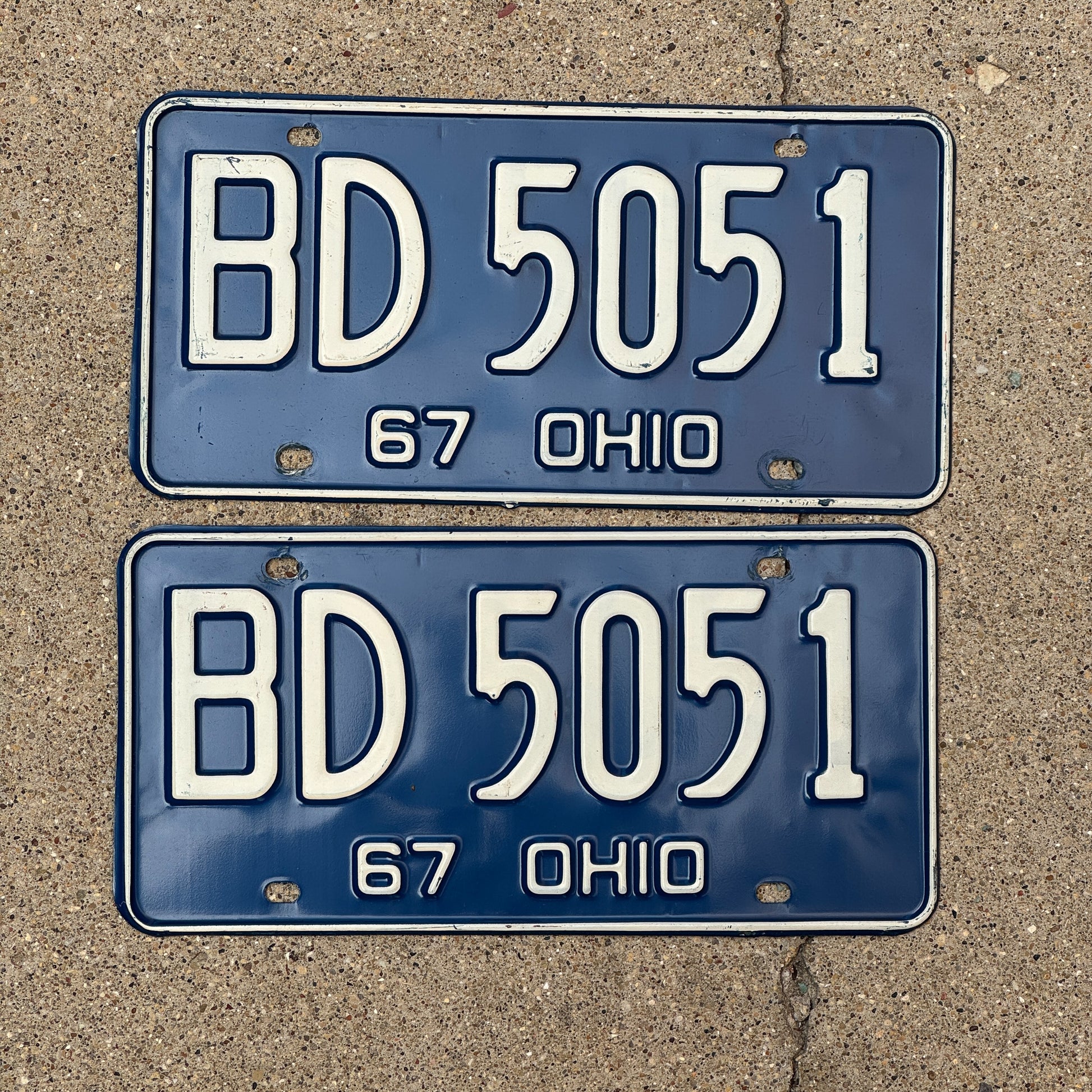 Photo of a 1967 Ohio License Plate Pair Auto Tag Garage Decor Vintage BD 5051 with original patina