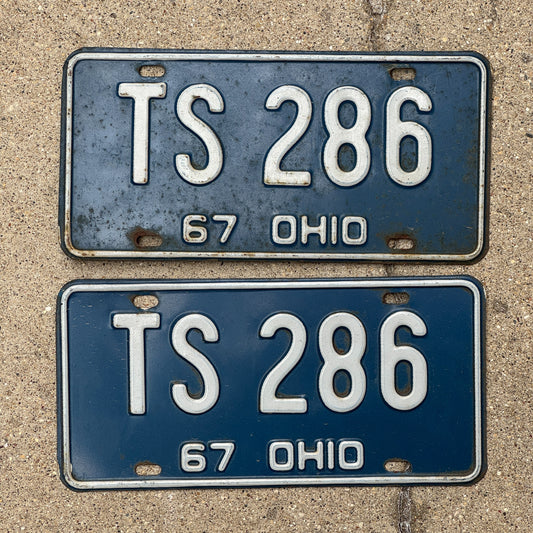 Photo of a 1967 Ohio License Plate Pair Auto Tag Garage Decor Vintage TS 286 with original patina