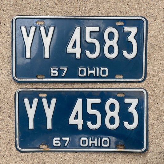 Photo of a 1967 Ohio License Plate Pair Auto Tag Garage Decor Vintage YY 4583 with original patina