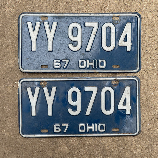 Photo of a 1967 Ohio License Plate Pair Auto Tag Garage Decor Vintage YY 9704 with original patina
