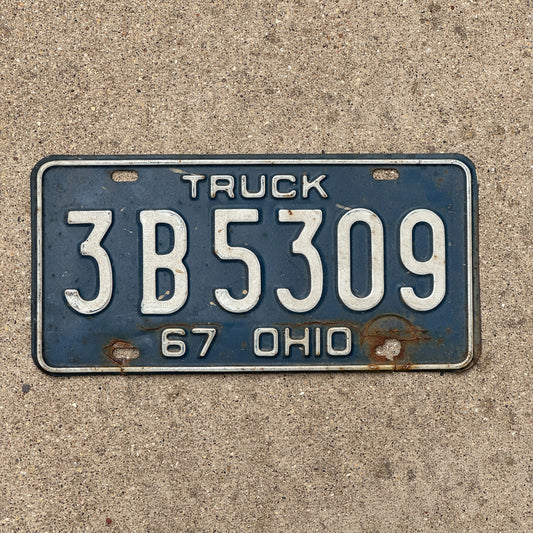 Photo of a 1967 Ohio Truck License Plate Auto Tag Garage Decor Vintage 3 B 5309 with original patina