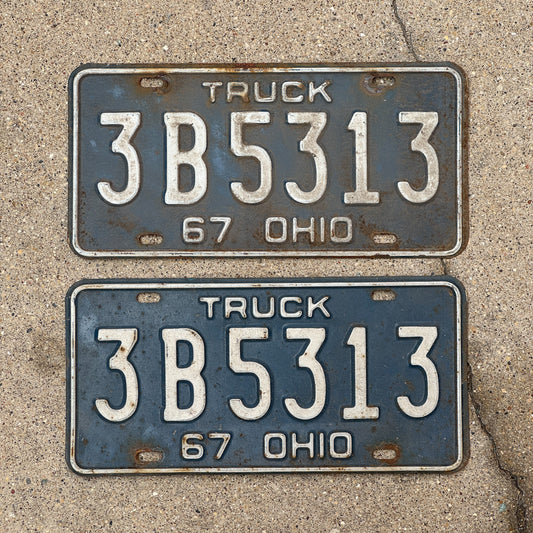 Photo of a 1967 Ohio Truck License Plate Pair Auto Tag Garage Decor Vintage 3 B 5313 with original patina