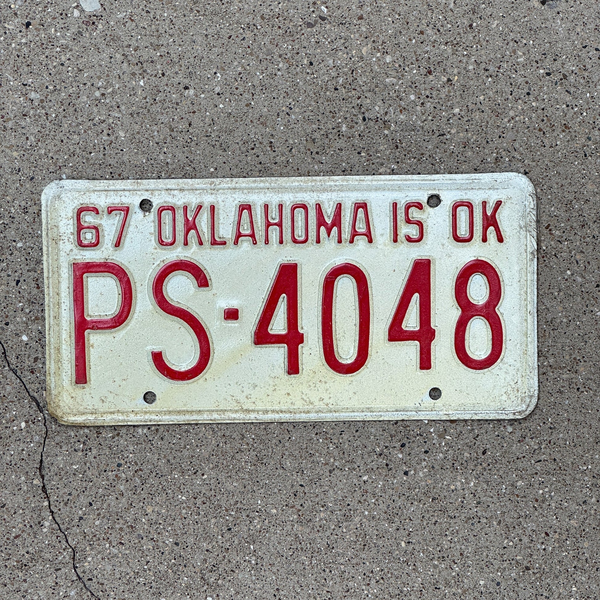 Photo of a 1967 Oklahoma License Plate Auto Tag Garage Decor Vintage PS 4048