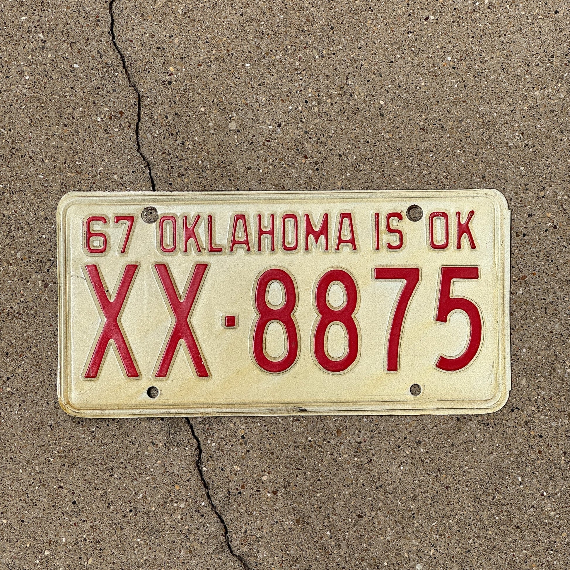 Photo of a 1967 Oklahoma License Plate Auto Tag Garage Decor Vintage XX 8875