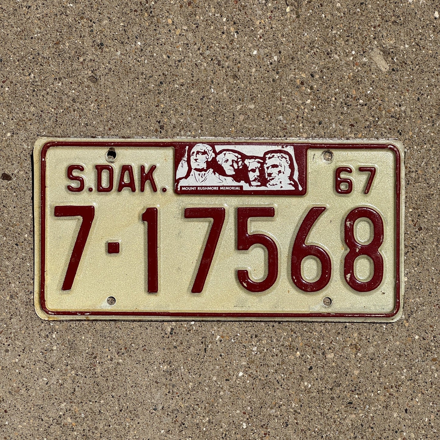 Photo of a 1967 South Dakota License Plate Auto Tag Garage Decor Vintage Yankton 7 17568