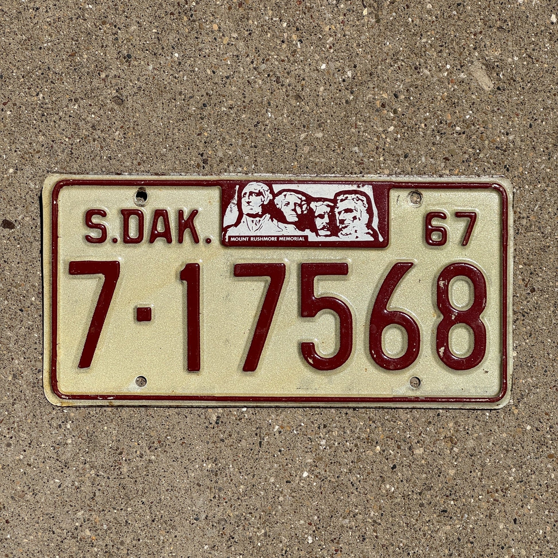 Photo of a 1967 South Dakota License Plate Auto Tag Garage Decor Vintage Yankton 7 17568