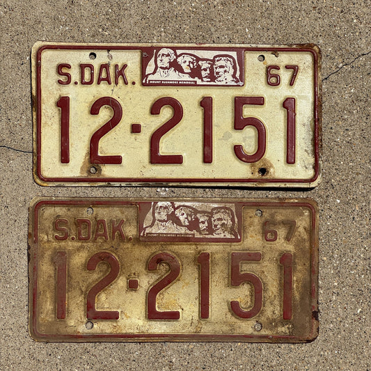 Photo of a 1967 South Dakota License Plate Pair Auto Tag Garage Decor Vintage Bon Homme 12 2151