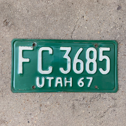 Photo of a 1967 Utah License Plate Auto Tag Garage Decor Vintage High Quality FC 3685 with original patina