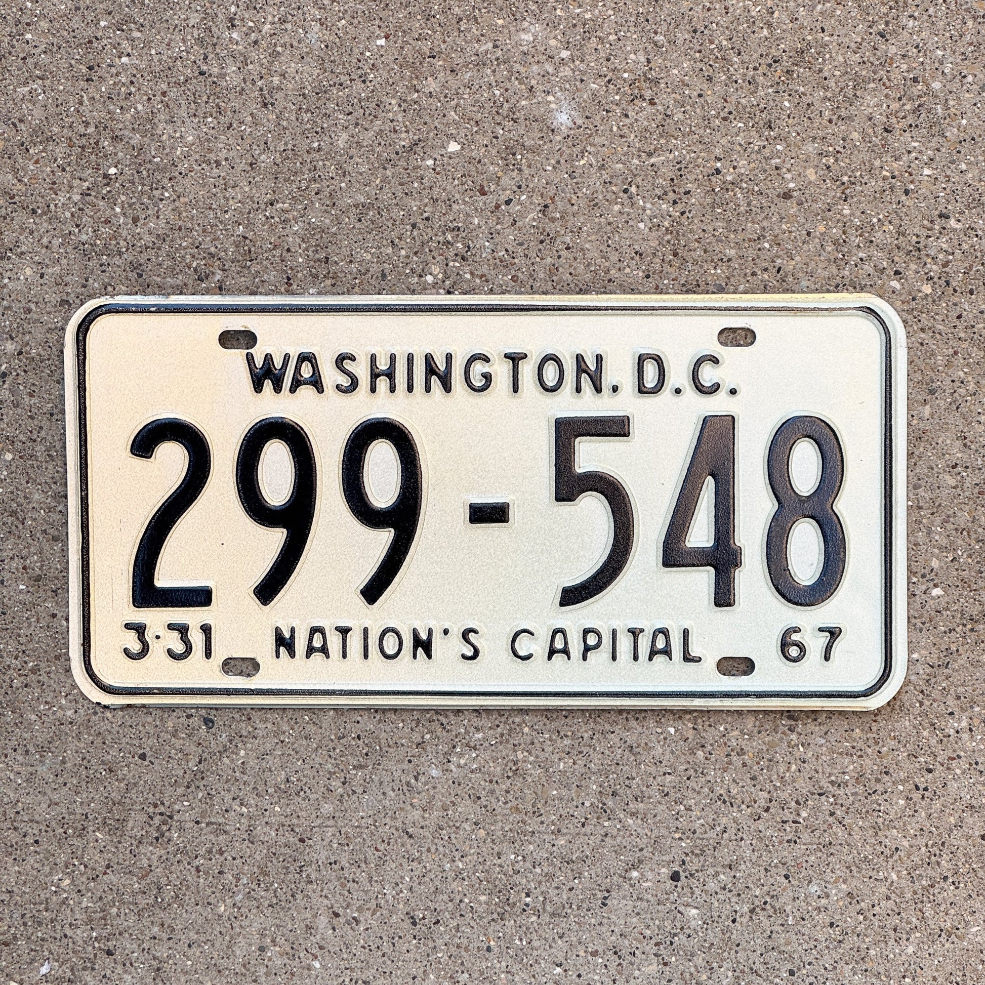 Photo of a 1967 Washington DC License Plate Auto Tag 1 Garage Decor 299 548 with original patina