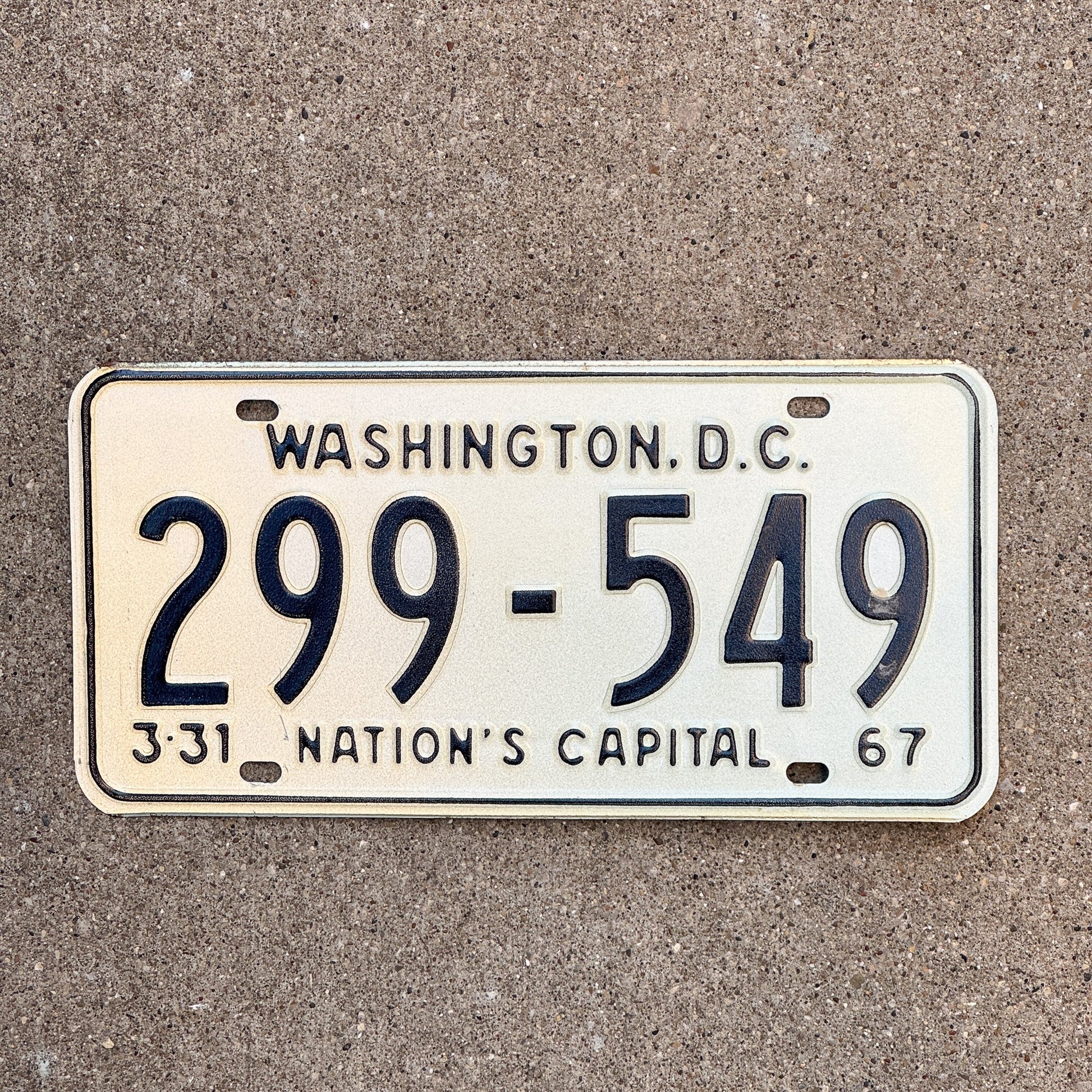 Photo of a 1967 Washington DC License Plate Auto Tag 1 Garage Decor 299 549 with original patina