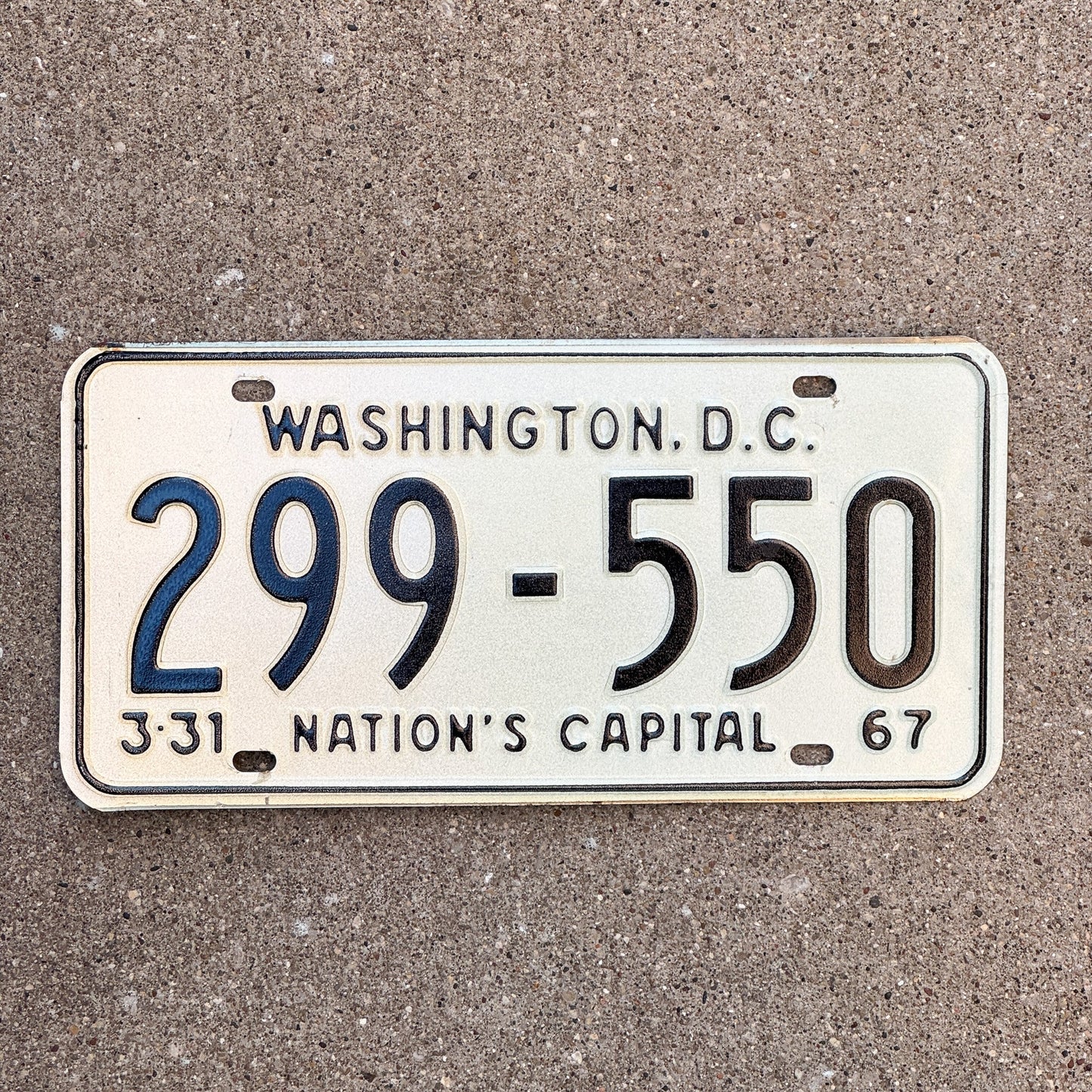 Photo of a 1967 Washington DC License Plate Auto Tag 1 Garage Decor 299 550 with original patina