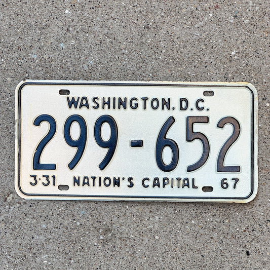 Photo of a 1967 Washington DC License Plate Auto Tag 1 Garage Decor 299 652 with original patina