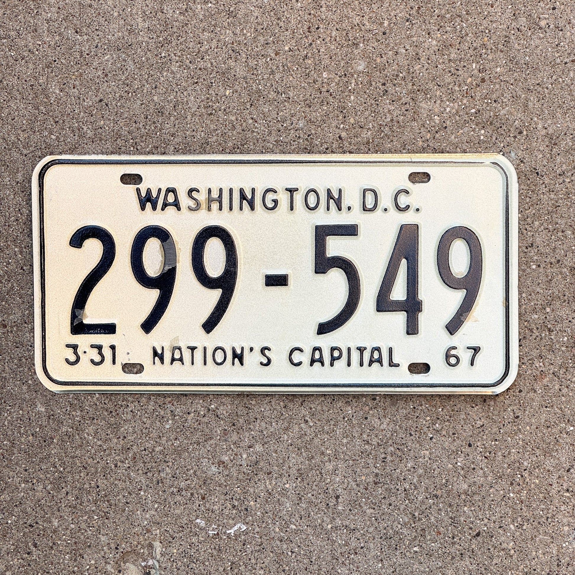 Photo of a 1967 Washington DC License Plate Auto Tag 2 Garage Decor 299 549 with original patina