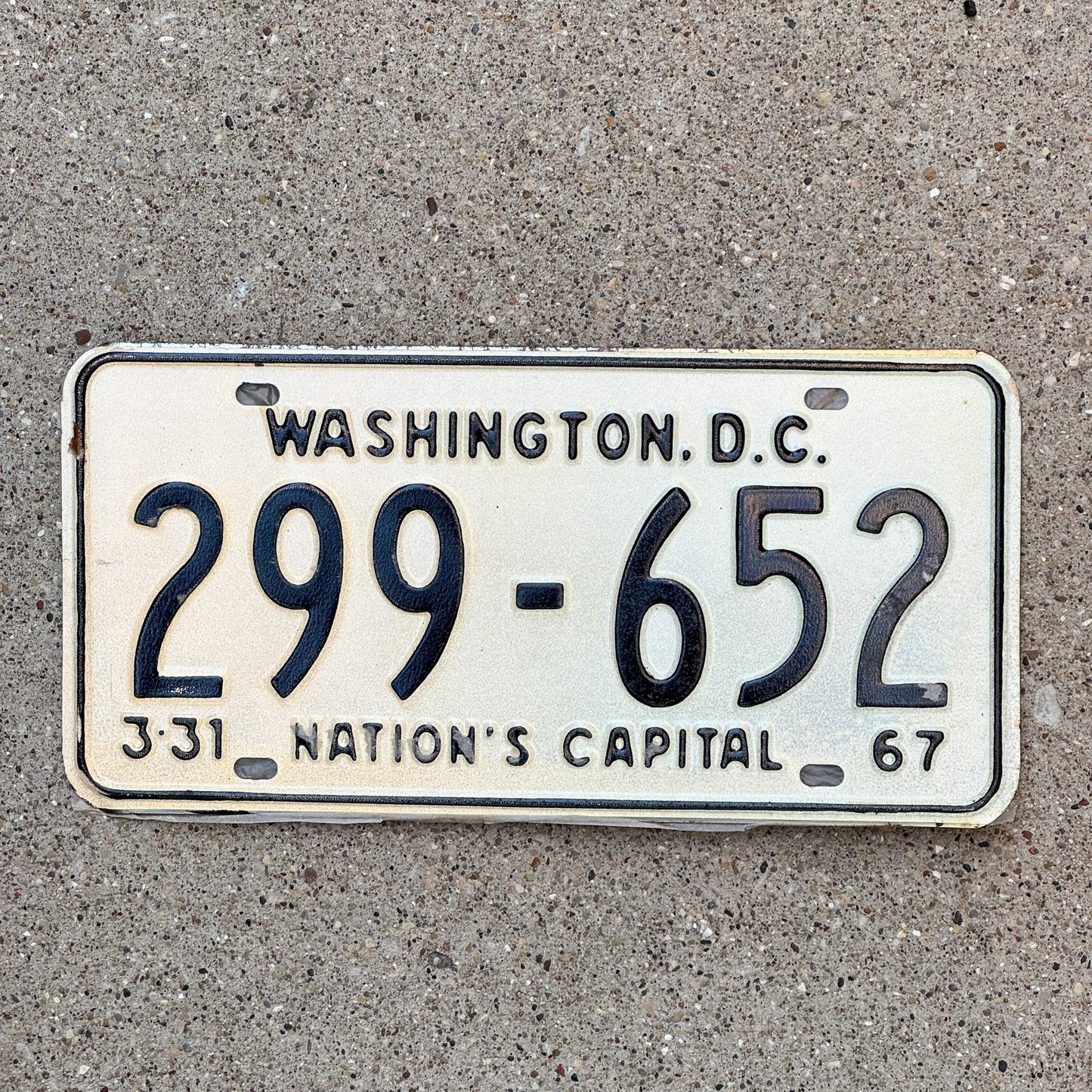 Photo of a 1967 Washington DC License Plate Auto Tag 2 Garage Decor 299 652 with original patina