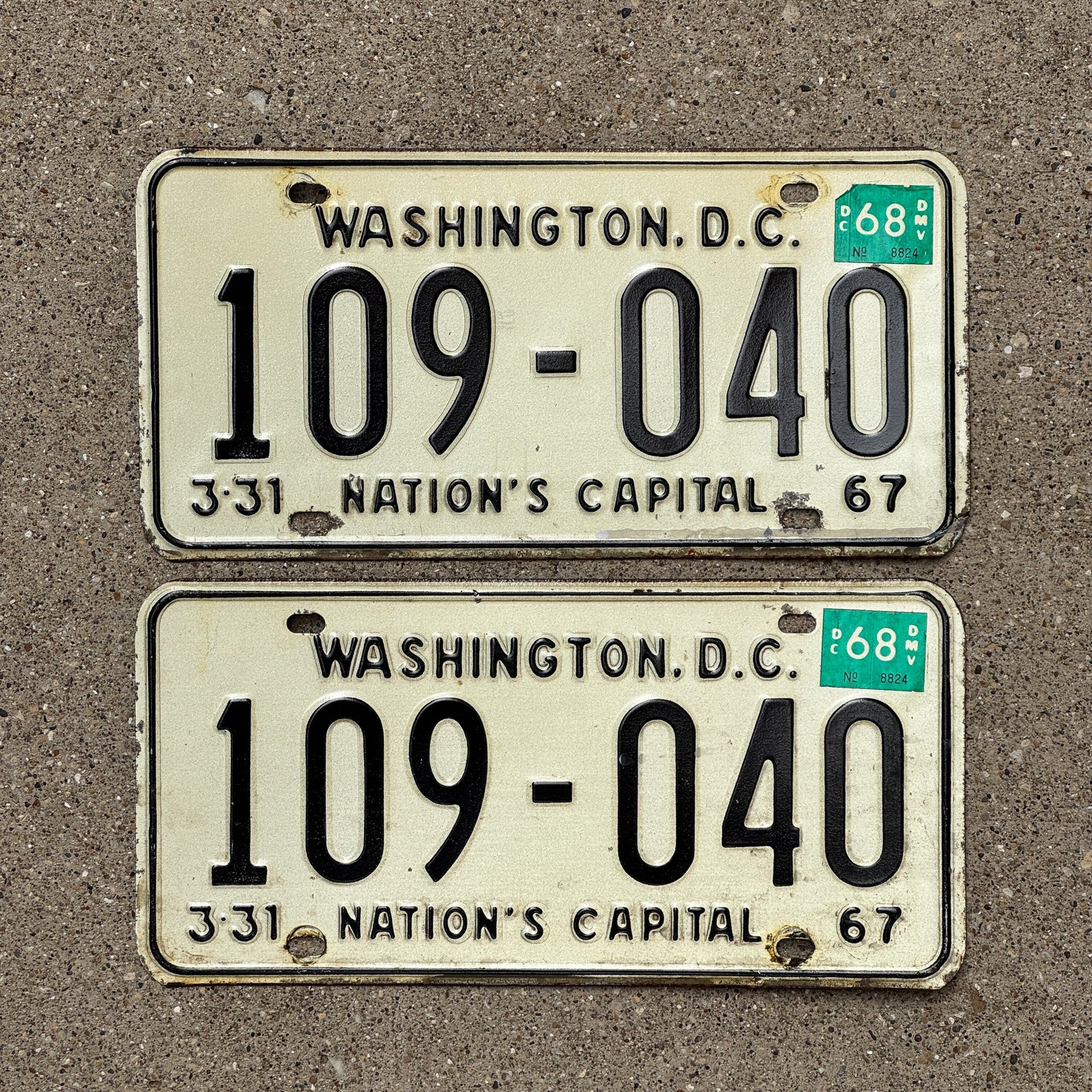 Photo of a 1967 Washington DC License Plate Pair Auto Tag Garage Decor Vintage 109 040