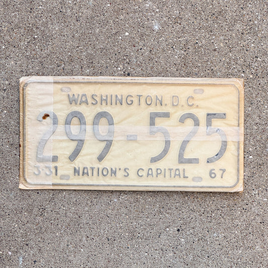 Photo of a 1967 Washington DC License Plate Pair Auto Tag Garage Decor Vintage with Envelope 299 525 with original patina