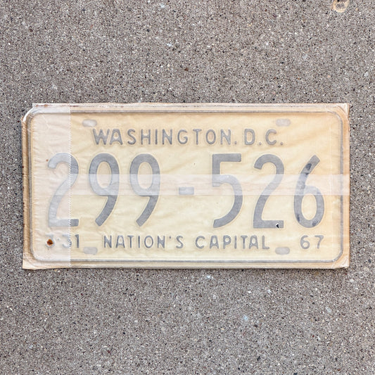Photo of a 1967 Washington DC License Plate Pair Auto Tag Garage Decor Vintage with Envelope 299 526 with original patina