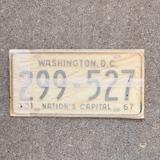 Photo of a 1967 Washington DC License Plate Pair Auto Tag Garage Decor Vintage with Envelope 299 527 with original patina