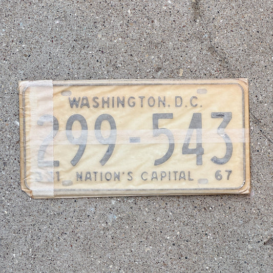 Photo of a 1967 Washington DC License Plate Pair Auto Tag Garage Decor Vintage with Envelope 299 543 with original patina