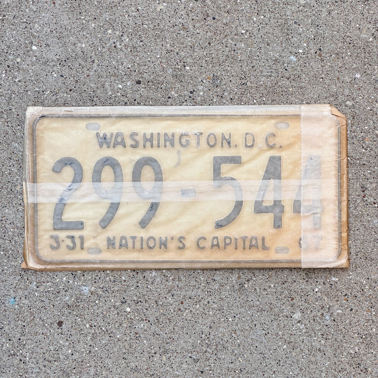 Photo of a 1967 Washington DC License Plate Pair Auto Tag Garage Decor Vintage with Envelope 299 544 with original patina