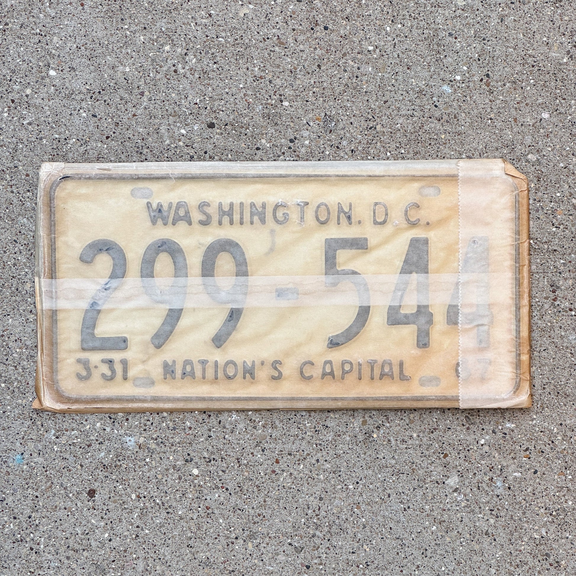 Photo of a 1967 Washington DC License Plate Pair Auto Tag Garage Decor Vintage with Envelope 299 544 with original patina