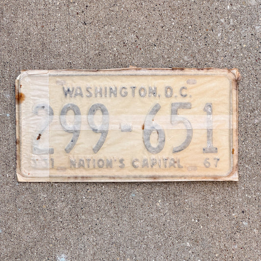 Photo of a 1967 Washington DC License Plate Pair Auto Tag Garage Decor Vintage with Envelope 299 651 with original patina