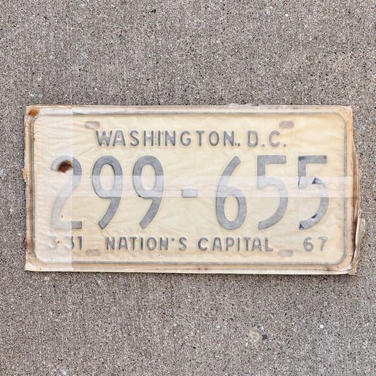 Photo of a 1967 Washington DC License Plate Pair Auto Tag Garage Decor Vintage with Envelope 299 655 with original patina