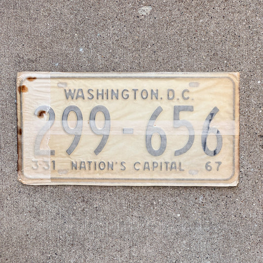 Photo of a 1967 Washington DC License Plate Pair Auto Tag Garage Decor Vintage with Envelope 299 656 with original patina