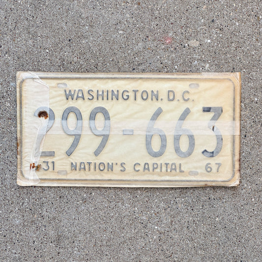 Photo of a 1967 Washington DC License Plate Pair Auto Tag Garage Decor Vintage with Envelope 299 663 with original patina