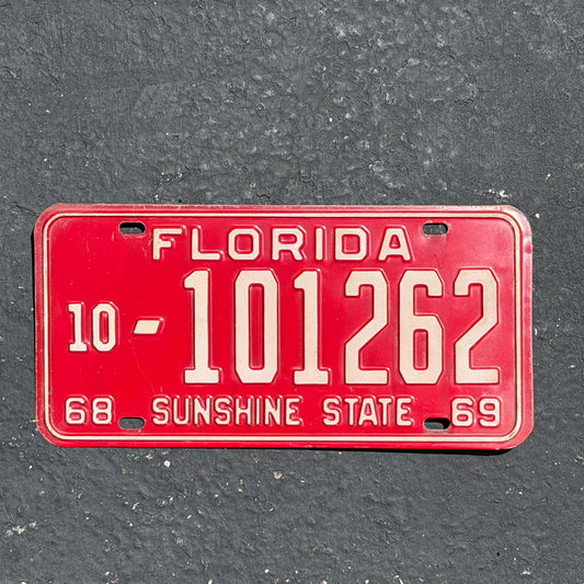 Photo of a 1968 1969 Florida License Plate Auto Tag Garage Decor Vintage Broward County Small Prefix 10 101262 with original patina