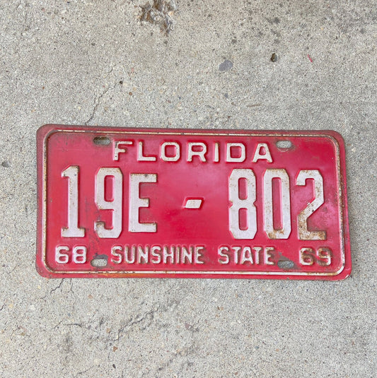 Photo of a 1968 1969 Florida Limo License Plate Auto Tag Garage Decor Vintage Brevard County 19 E 802 with original patina
