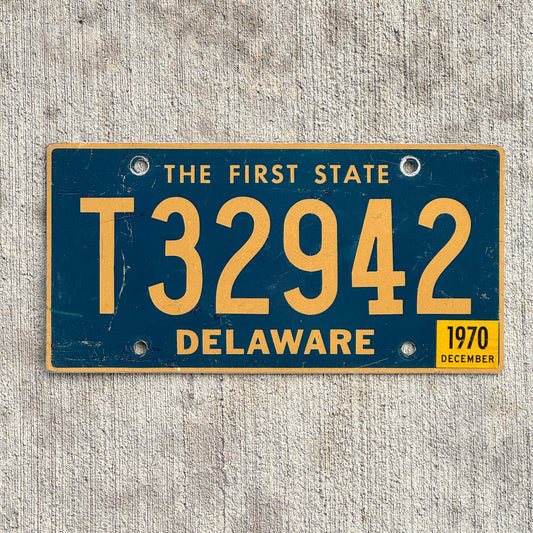 Photo of a 1968 1970 Delaware Trailer License Plate Auto Tag Garage Decor Vintage T 32942 with original patina