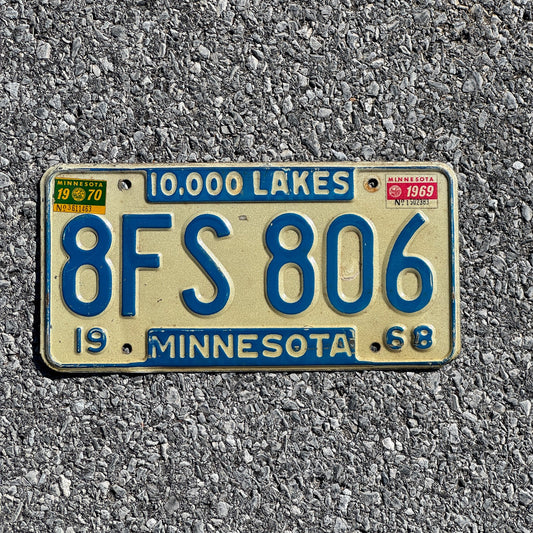 Photo of a 1968 1970 Minnesota License Plate Auto Tag Garage Decor Vintage 8FS 806