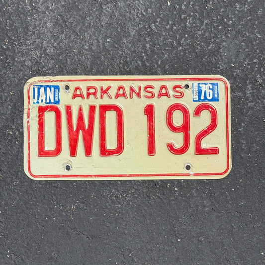Photo of a 1968 1976 Arkansas License Plate Auto Tag Garage Decor Vintage DWD 192 with original patina