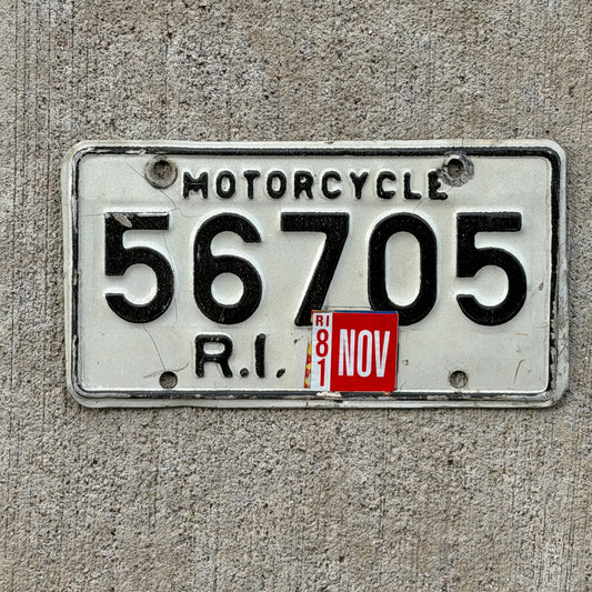 Photo of a 1968 1981 Rhode Island Motorcycle License Plate Auto Tag Garage Decor Vintage 56705 with original patina