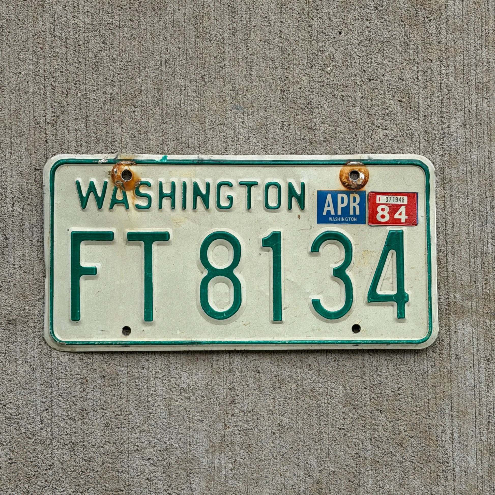 Photo of a 1968 1984 Washington Trailer License Plate Auto Tag Garage Decor Vintage FT 8134 with original patina