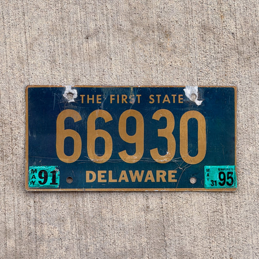 Photo of a 1968 1995 Delaware License Plate Auto Tag Garage Decor Vintage 66930 with original patina