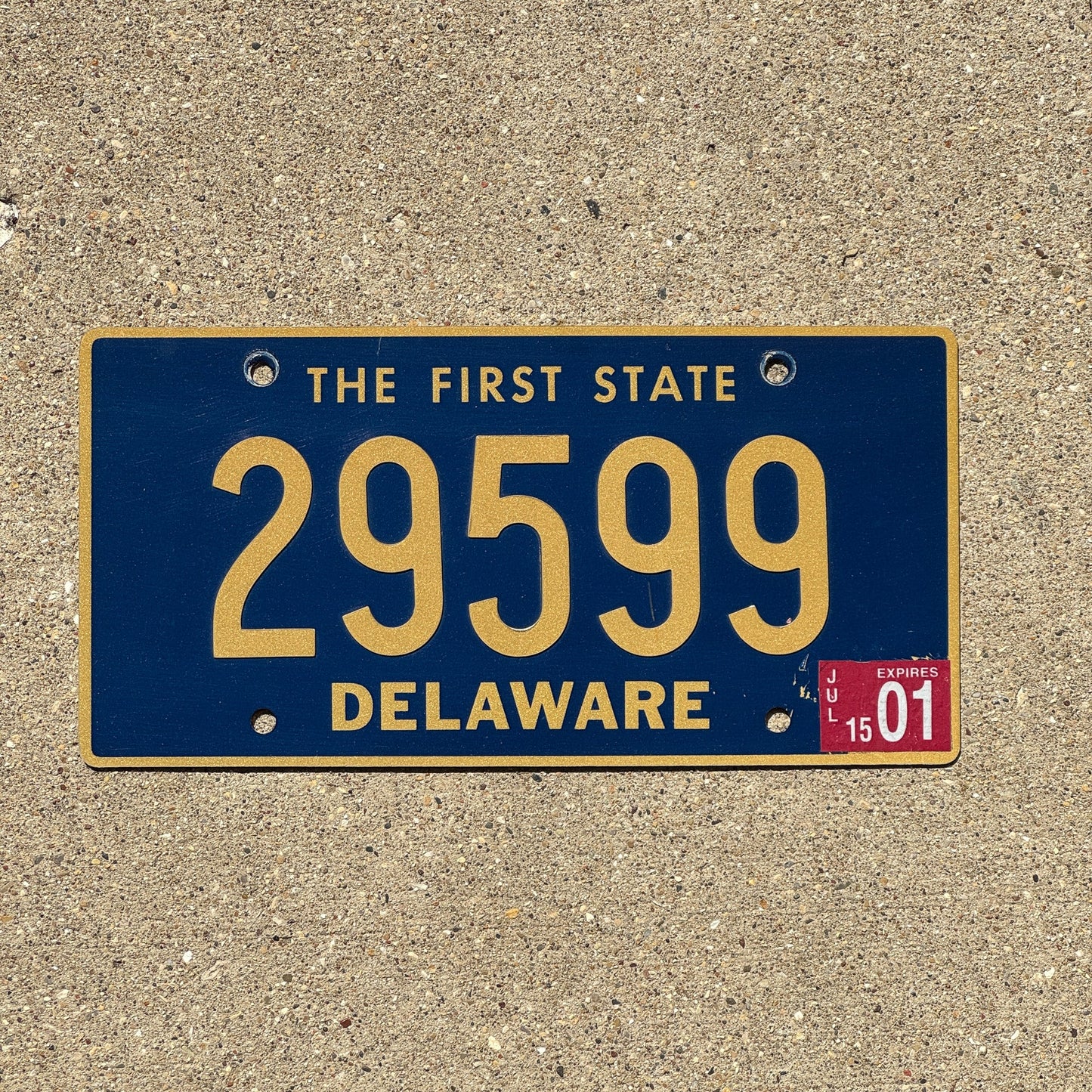 Photo of a 1968 2001 Delaware License Plate Auto Tag Garage Decor Vintage Riveted Numbers 29599