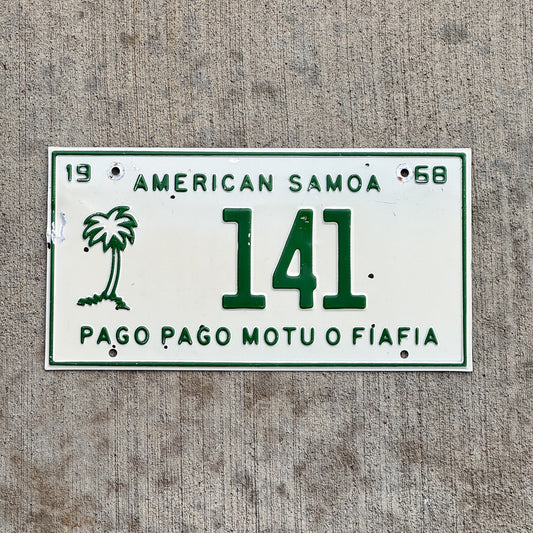 Photo of a 1968 American Samoa License Plate Auto Tag Garage Decor Vintage High Quality 141 with original patina
