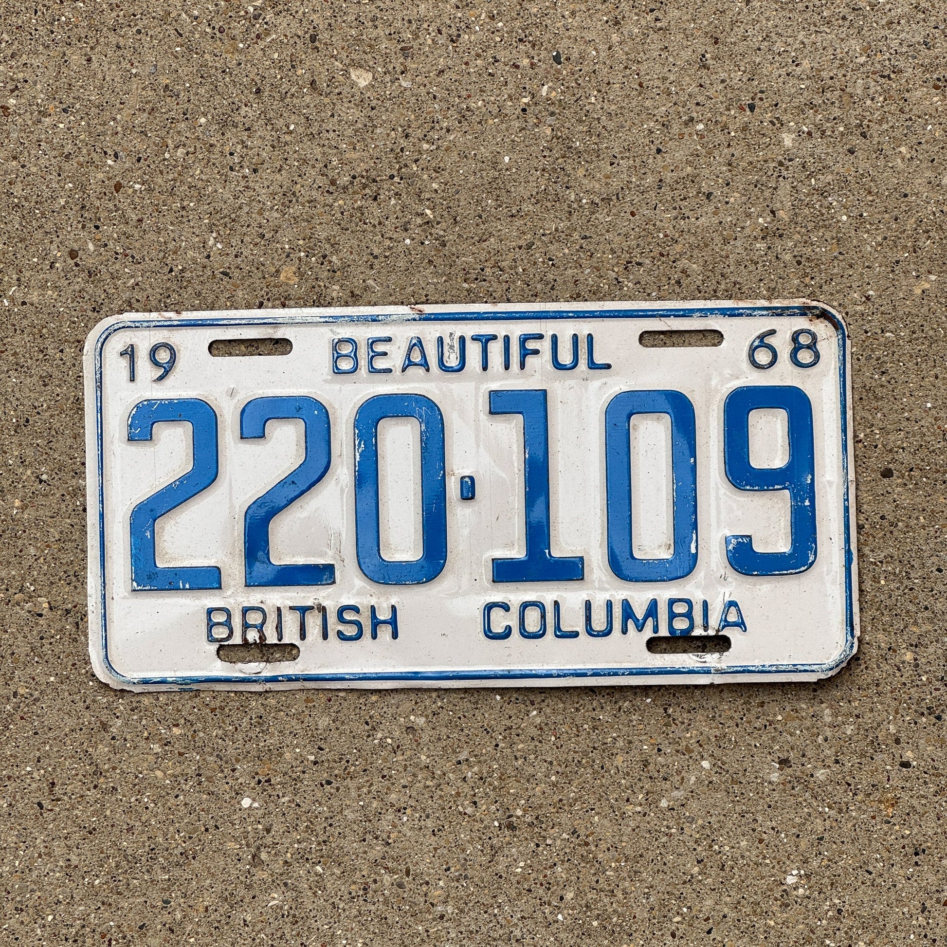 Photo of a 1968 British Columbia License Plate Auto Tag Garage Decor Vintage 220 109