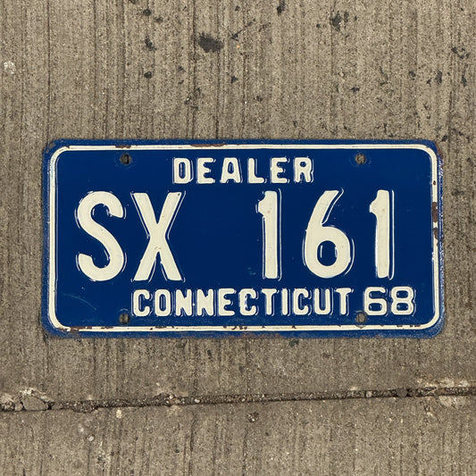 Photo of a 1968 Connecticut Dealer License Plate Auto Tag Garage Decor Vintage SX 161