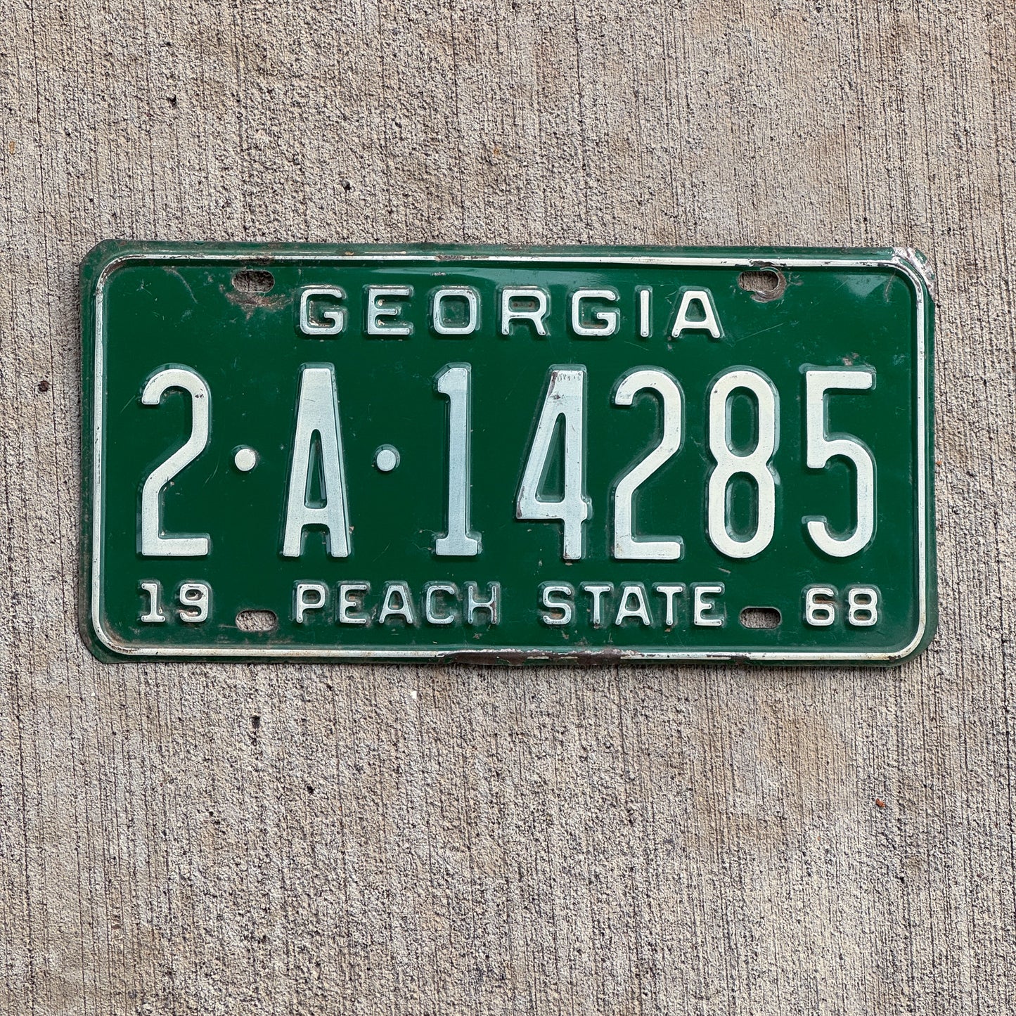 Photo of a 1968 Georgia License Plate Auto Tag Garage Decor Vintage 2 A 14285 with original patina