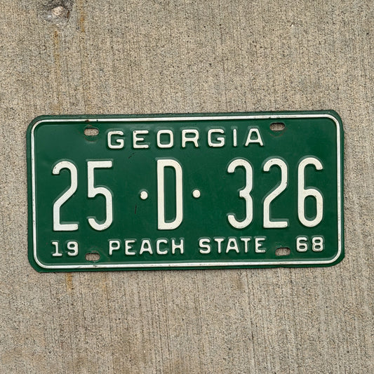 Photo of a 1968 Georgia License Plate Auto Tag Garage Decor Vintage 25 D 326 with original patina
