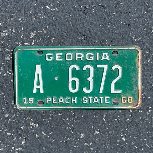 Photo of a 1968 Georgia License Plate Auto Tag Garage Decor Vintage A 6372 with original patina