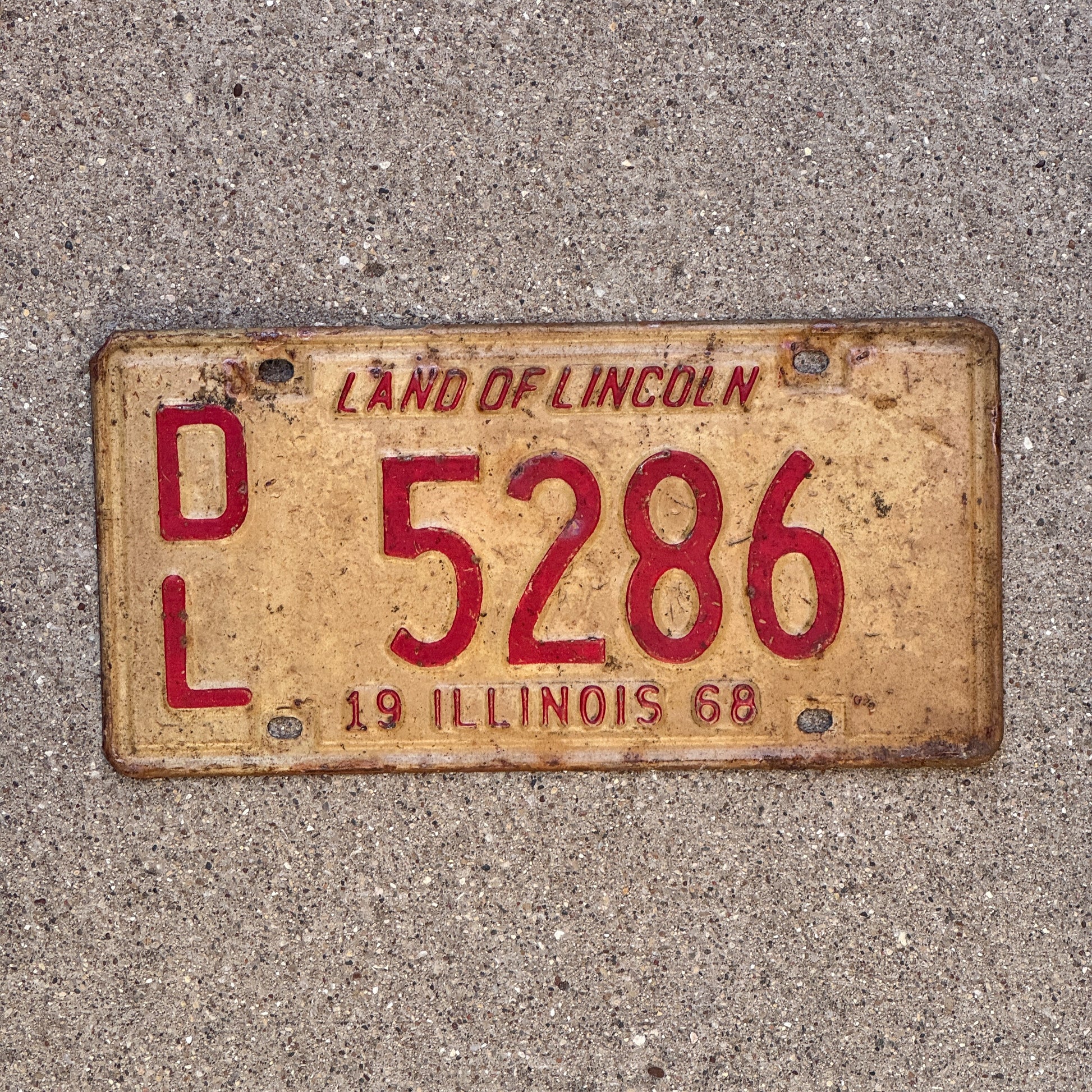 Photo of a 1968 Illinois Dealer License Plate Auto Tag 1 Vintage Garage 5286 with original patina