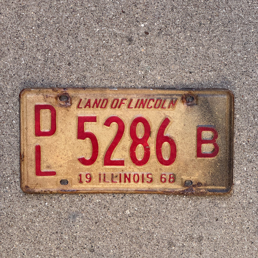 Photo of a 1968 Illinois Dealer License Plate Auto Tag 1 Vintage Garage 5286 B with original patina