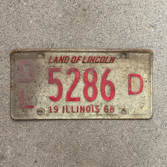 Photo of a 1968 Illinois Dealer License Plate Auto Tag 1 Vintage Garage 5286 D with original patina